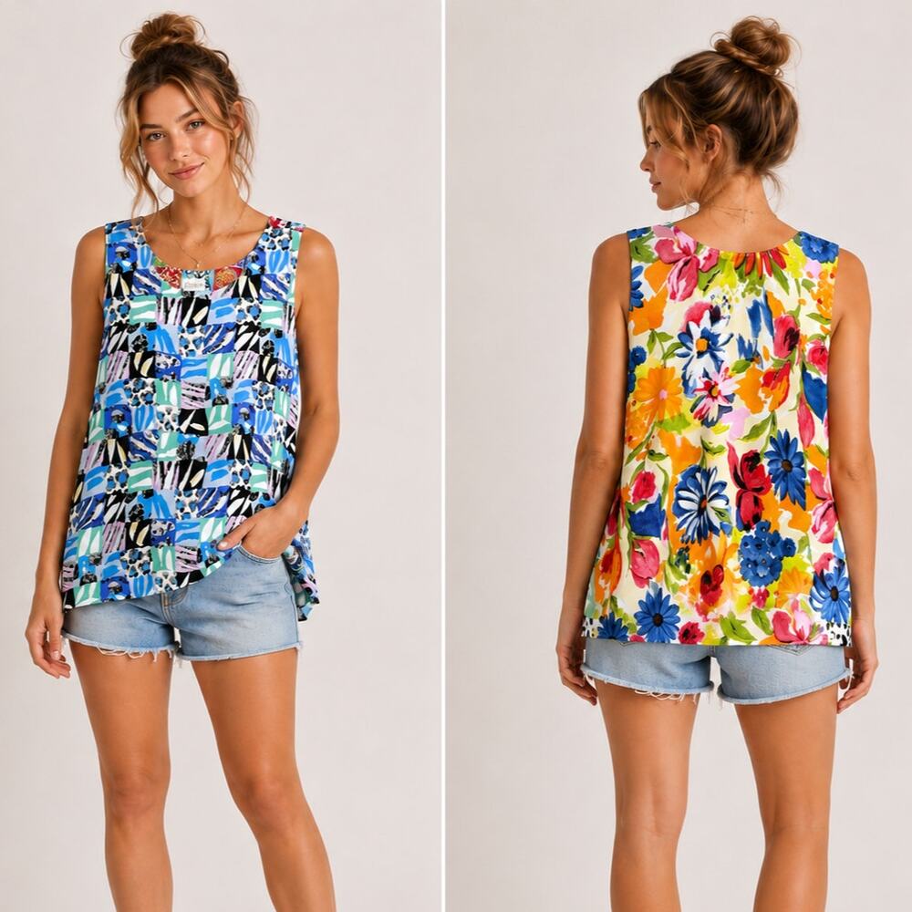 Jordan Reversible Sleeveless Boat Neck Top Women's Size 3X Animal Print Floral